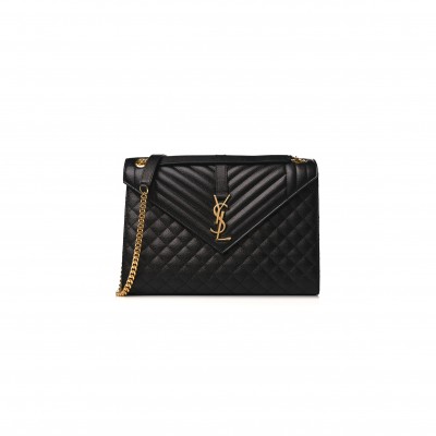 YSL ENVELOPE LARGE IN QUILTED GRAIN DE POUDRE EMBOSSED LEATHER 600166BOW911000 (31*22*7.5cm)